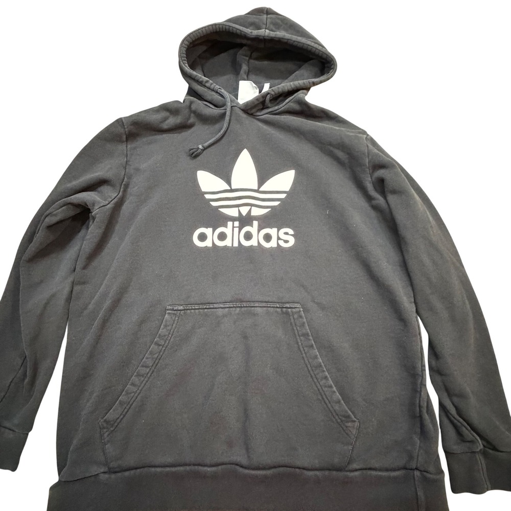 Adidas Originals Mens Trefoil Logo Hoodie Black Pullover Sweatshirt Size XL